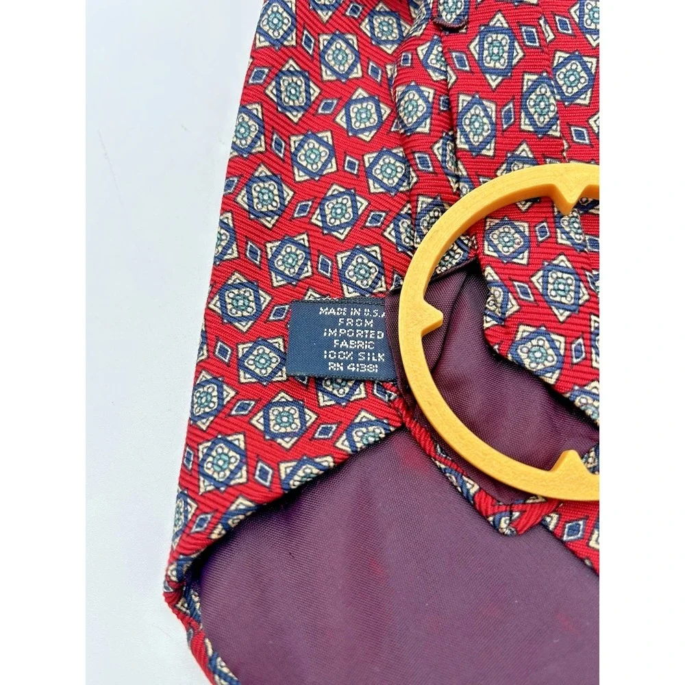Vintage Polo Ralph Lauren Silk Tie Geometric Foulard Cube‎ Pattern Red/Blue